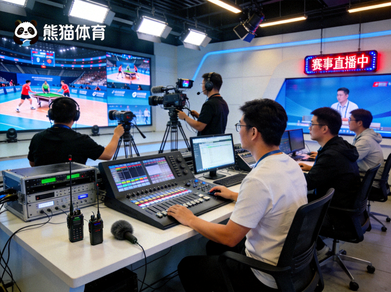 熊猫体育团队工作场景 - 专业人员在现代化演播室内进行赛事直播制作